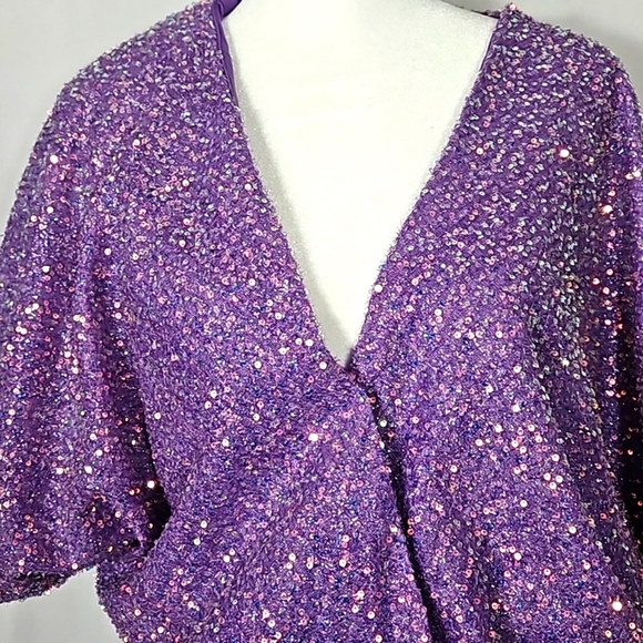 Boutique Women's Purple Sequined Batwing Sequined Blouse Top L - Picture 2 of 8